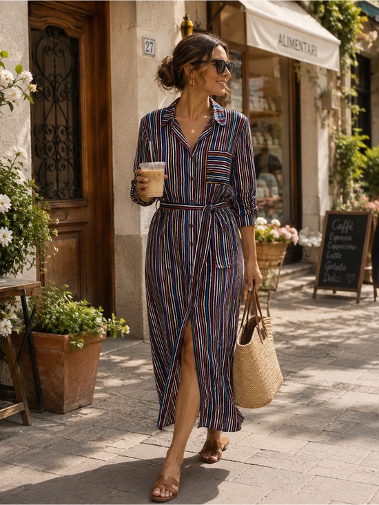 Anthropologie Dresses & Skirts - Maeve by Anthropologie Multicolor Striped Maxi Shirt Dress – Size US 6